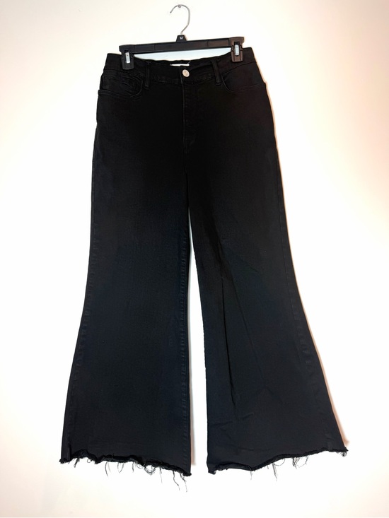 Frame Denim Denim - FRAME Le Palazzo Crop Film Noir Black Wide Leg Raw Hem Jeans Size 30